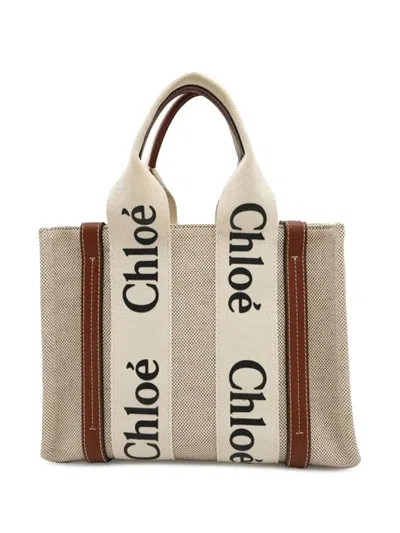 Pre-owned Chloé 2010-2025 Small Canvas Woody Tote Satchel In Brown