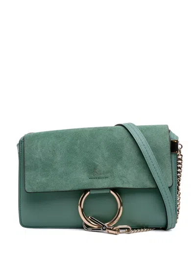 Pre-owned Chloé 2010-2025 Small Suede And Calfskin Faye Crossbody Bag In Green