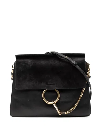 Pre-owned Chloé 2010-2026 Medium Calfskin And Suede Faye Crossbody Bag In Black