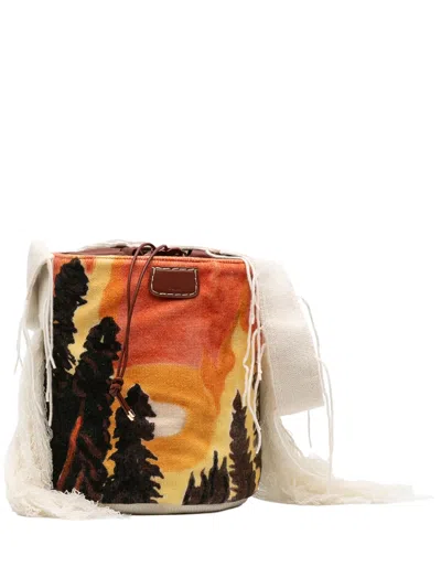 Pre-owned Chloé 2010-2026 Printed Knit Jorge Bucket Bag In Brown