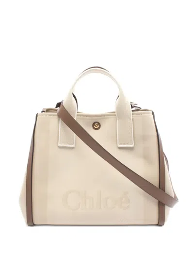 Pre-owned Chloé 2010 Canvas Leather Carry Tote Bag In Neutral