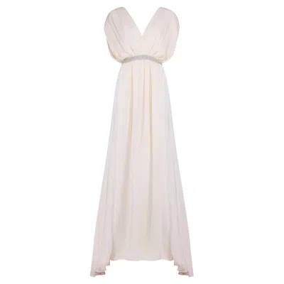 Pre-owned Chloé 2010 Chloe Ecru Silk Chiffon Maxi-dress With Silver Rhinestone Detailing In Brown