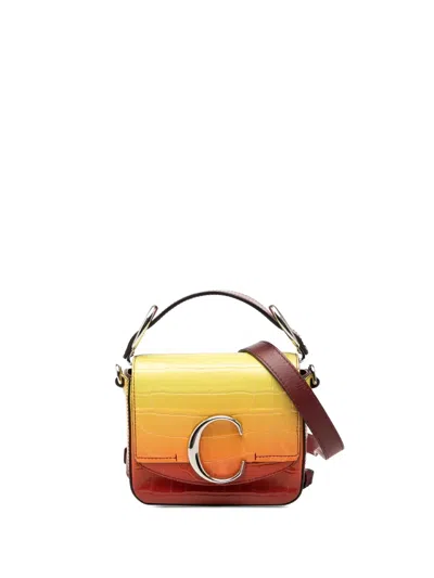 Pre-owned Chloé 2010 Mini Ombre Croc Embossed Leather C Satchel In Yellow