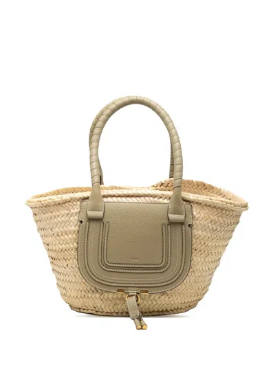 Pre-owned Chloé 2010-2025 Medium Raffia Marcie Basket Tote Bag In Neutral