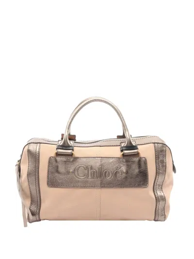Pre-owned Chloé 2010-2026 Canvas Metallic Logo Boston Bag In Pink