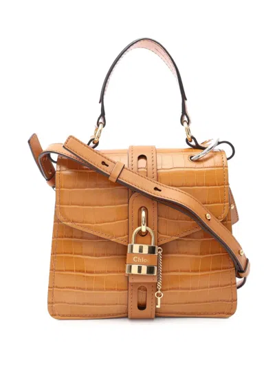 Pre-owned Chloé 2010-2026 Crocodile Embossed Aby Satchel In Brown