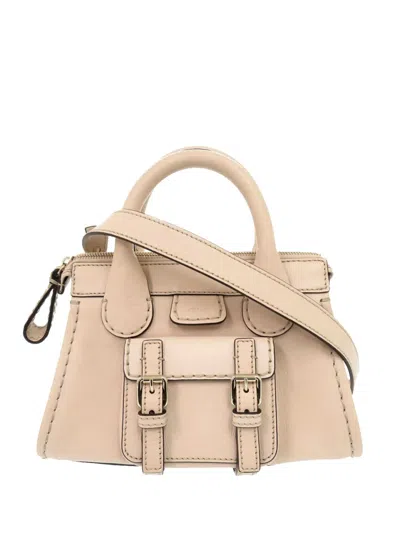 Pre-owned Chloé 2010-2026 Mini Buffalo Leather Edith Day Satchel In Neutral