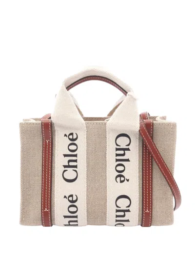 Pre-owned Chloé 2010-2026 Mini Canvas Woody Satchel In Brown