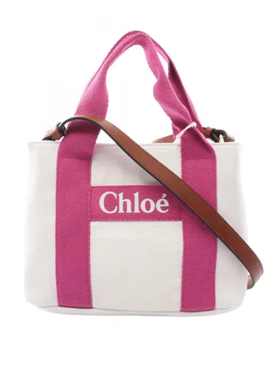 Pre-owned Chloé 2010-2026 Small Canvas Kids Logo Satchel In White