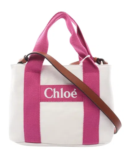 Pre-owned Chloé 2010-2026 Small Canvas Kids Logo Satchel In White
