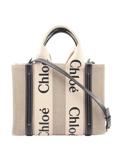 Pre-owned Chloé 2010-2026 Small Canvas Woody Satchel In Neutral