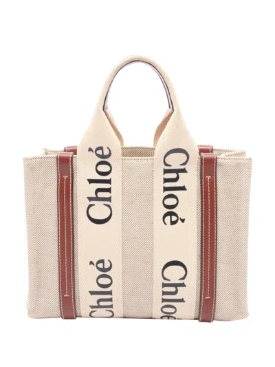 Pre-owned Chloé 2010-2026 Small Canvas Woody Satchel In Neutral