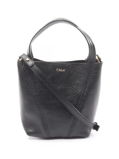 Pre-owned Chloé 2010-2026 Small Grained Calfskin Spin Satchel In Black