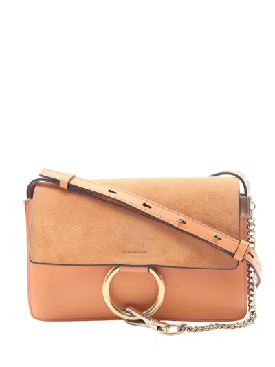 Pre-owned Chloé 2010-2026 Small Suede And Calfskin Faye Crossbody Bag In Brown