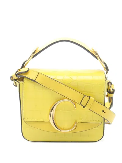 Pre-owned Chloé 2010s C Croesie Crocodile-embossed Tote Bag In Yellow