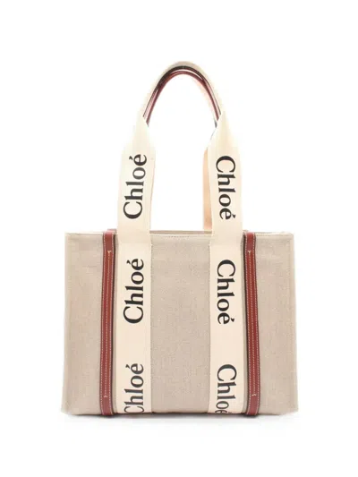 Pre-owned Chloé 2010s Medium Woody Tote Bag In Neutral