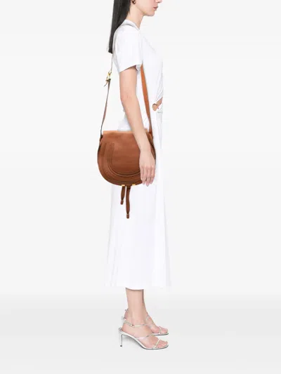Pre-owned Chloé 2013 Grained Calfskin Marcie Saddle Crossbody Bag In Brown