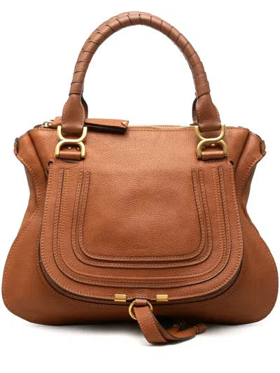 Pre-owned Chloé 2014 Medium Pebbled Calfskin Marcie Satchel In Brown