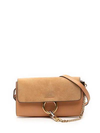 Pre-owned Chloé 2015-2018 Mini Calfskin And Suede Faye Chain Crossbody Bag In Brown