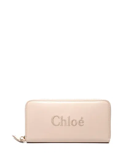 Pre-owned Chloé 2015-2025 Logo-embroidery Leather Wallet In Neutral