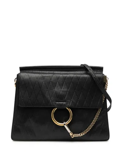 Pre-owned Chloé 2015 Medium Diamond Embossed Calfskin Faye Shoulder Bag In Black