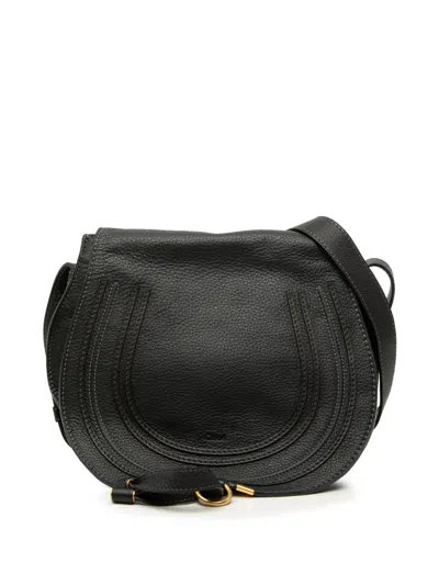Pre-owned Chloé 2015 Medium Grained Calfskin Marcie Saddle Crossbody Bag In Black
