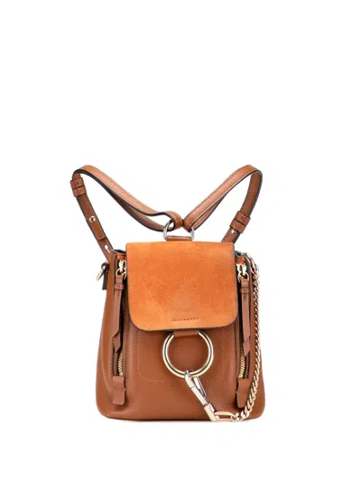 Pre-owned Chloé 2015 Mini Calfskin And Suede Faye Backpack In Brown