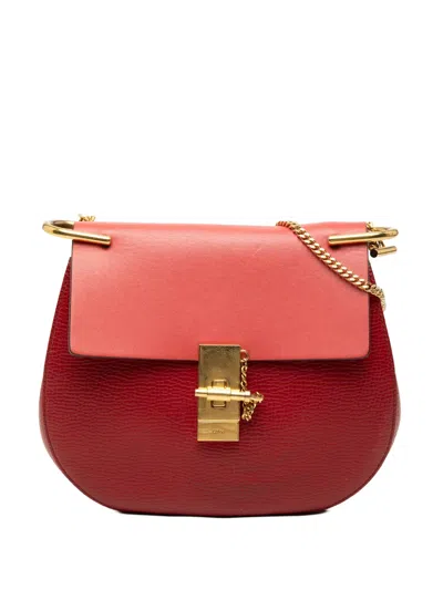 Pre-owned Chloé 2015 Small Bicolor Smooth And Grained Calfskin Drew Crossbody Bag In Pink