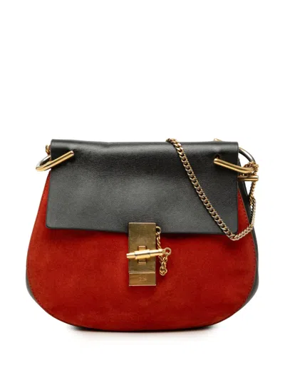 Pre-owned Chloé 2015 Small Bicolor Suede And Calfskin Drew Crossbody Bag In Black