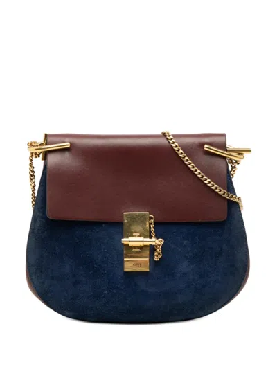 Pre-owned Chloé 2015 Small Bicolor Suede And Calfskin Drew Crossbody Bag In Red