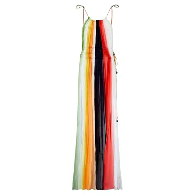 Pre-owned Chloé 2016 Chloe Runway Documented Rainbow Chiffon Maxi Dress In Sand