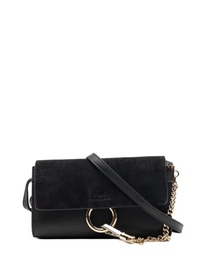 Pre-owned Chloé 2016 Mini Calfskin And Suede Faye Chain Crossbody Bag In Black