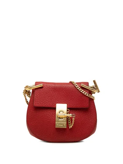Pre-owned Chloé 2016 Nano Grained Lambskin Drew Crossbody Bag In Red