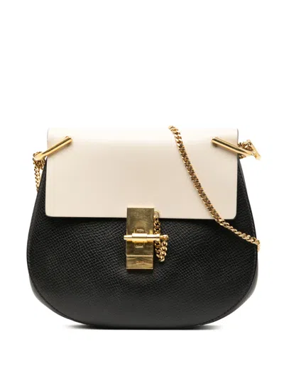 Pre-owned Chloé 2016 Small Bicolor Smooth And Grained Calfskin Drew Crossbody Bag In Black