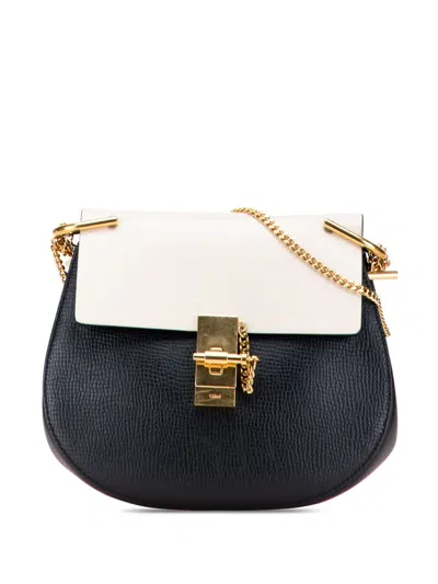 Pre-owned Chloé 2016 Small Bicolor Smooth And Grained Calfskin Drew Crossbody Bag In Brown