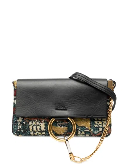 Pre-owned Chloé 2016 Small Calfskin And Tapestry Faye Crossbody Bag In Black