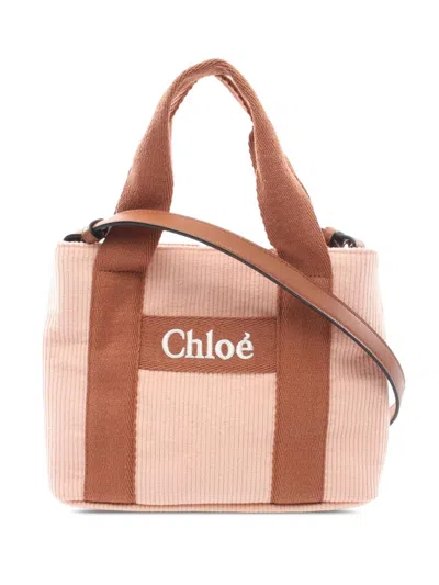 Pre-owned Chloé 2016-2026 Corduroy Kids Logo Satchel In Pink