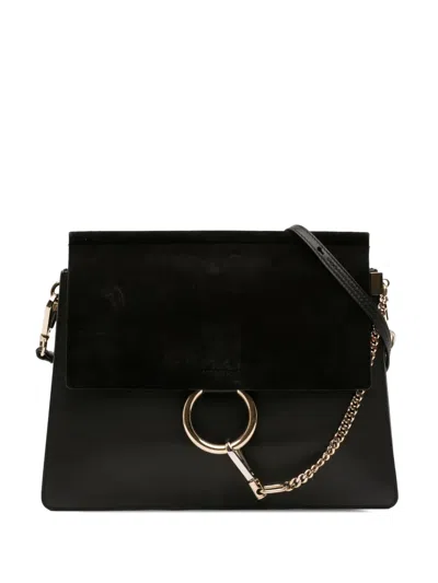 Pre-owned Chloé 2017 Medium Calfskin And Suede Faye Crossbody Bag In Black