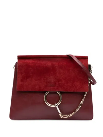 Pre-owned Chloé 2017 Medium Calfskin And Suede Faye Crossbody Bag In Red