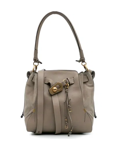 Pre-owned Chloé 2017 Medium Calfskin And Suede Owen Bucket Bag Satchel In Brown