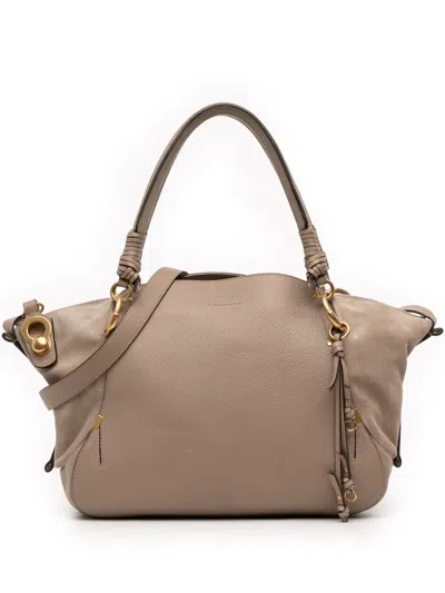 Pre-owned Chloé 2017 Medium Calfskin And Suede Owen Satchel In Gray