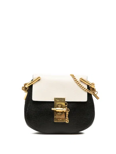 Pre-owned Chloé 2017 Mini Bicolor Grained Calfskin Drew Crossbody Bag In Black