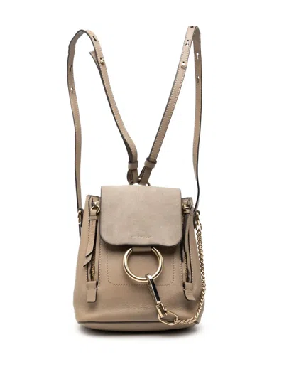 Pre-owned Chloé 2017 Mini Calfskin And Suede Faye Backpack In Brown