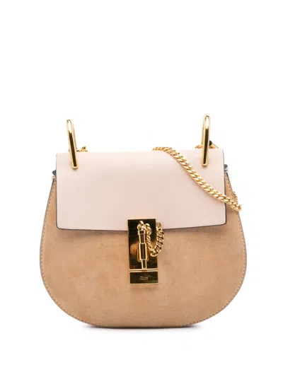 Pre-owned Chloé 2017 Mini Suede And Calfskin Drew Crossbody Bag In Brown