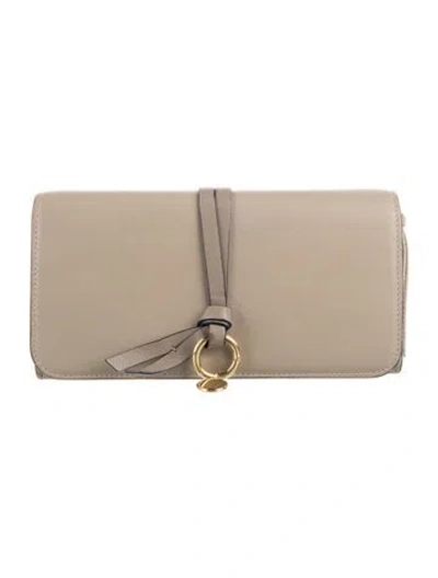 Pre-owned Chloé 2018 Leather French Purse In Neutral