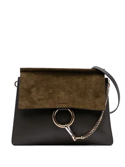 Pre-owned Chloé 2018 Medium Calfskin And Suede Faye Crossbody Bag In Green