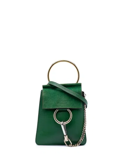 Pre-owned Chloé 2018 Mini Calfskin And Suede Faye Bracelet Bag Satchel In Green
