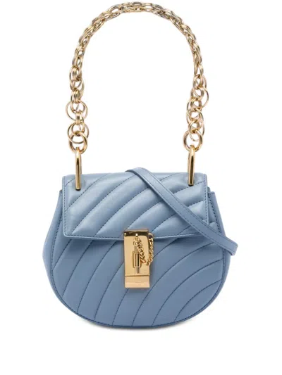 Pre-owned Chloé 2018 Mini Quilted Leather Drew Bijou Satchel In Blue