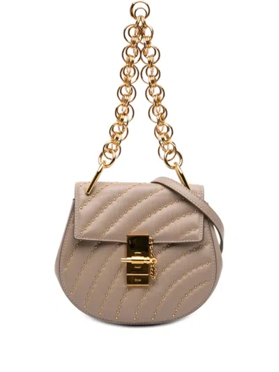 Pre-owned Chloé 2018 Mini Studded Leather Drew Bijou Satchel In Brown