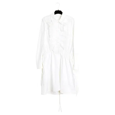 Pre-owned Chloé 2018 Robe Plastron Fr40 Ruffled Poplin Lace Shirt Dress Uk12 Us10 Chloe In White